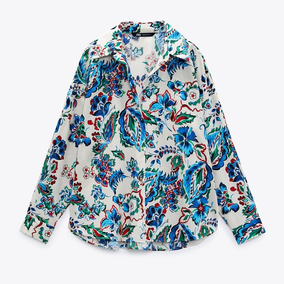 NEW Zara POPLIN Button up Floral Shirt Blouse- Size M OVERSIZED - Picture 6 of 16